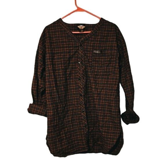 Harley Davidson Vintage Old school flannel Grunge 90s style oversized Button - Picture 1 of 8